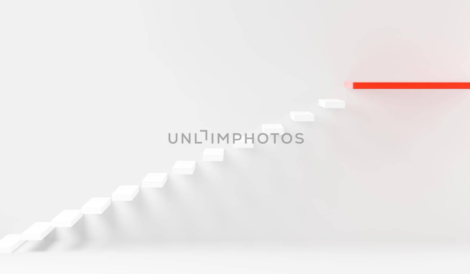 Stairs step up going success upward on interior white wall, Business growth, minimal modern graphic design, 3D rendering illustration