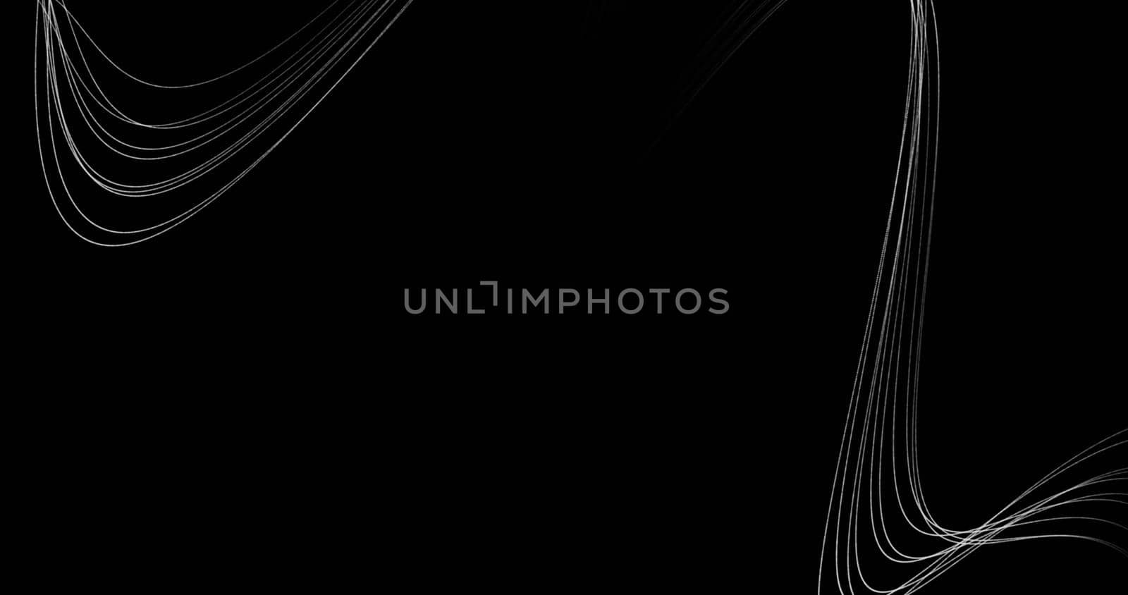 Abstract black background with dynamic 3d lines. white and gray lines on a black background. geometric background, copy space. banner