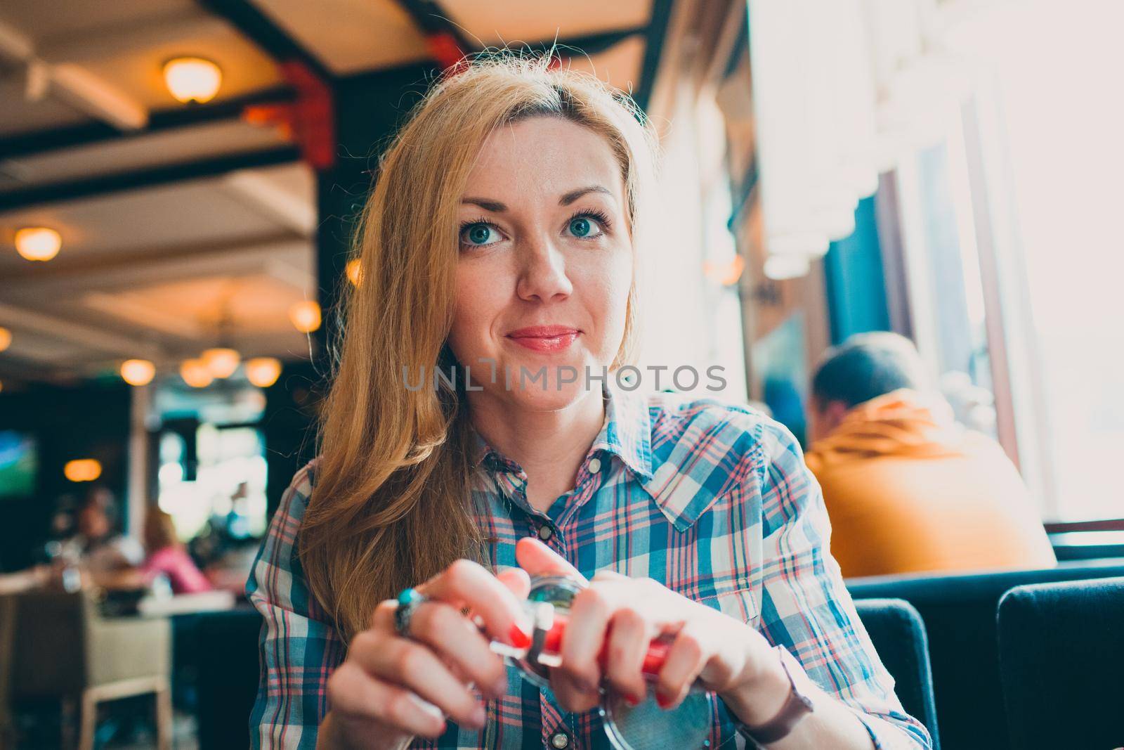 Positive funny happy woman portrait with lipstick