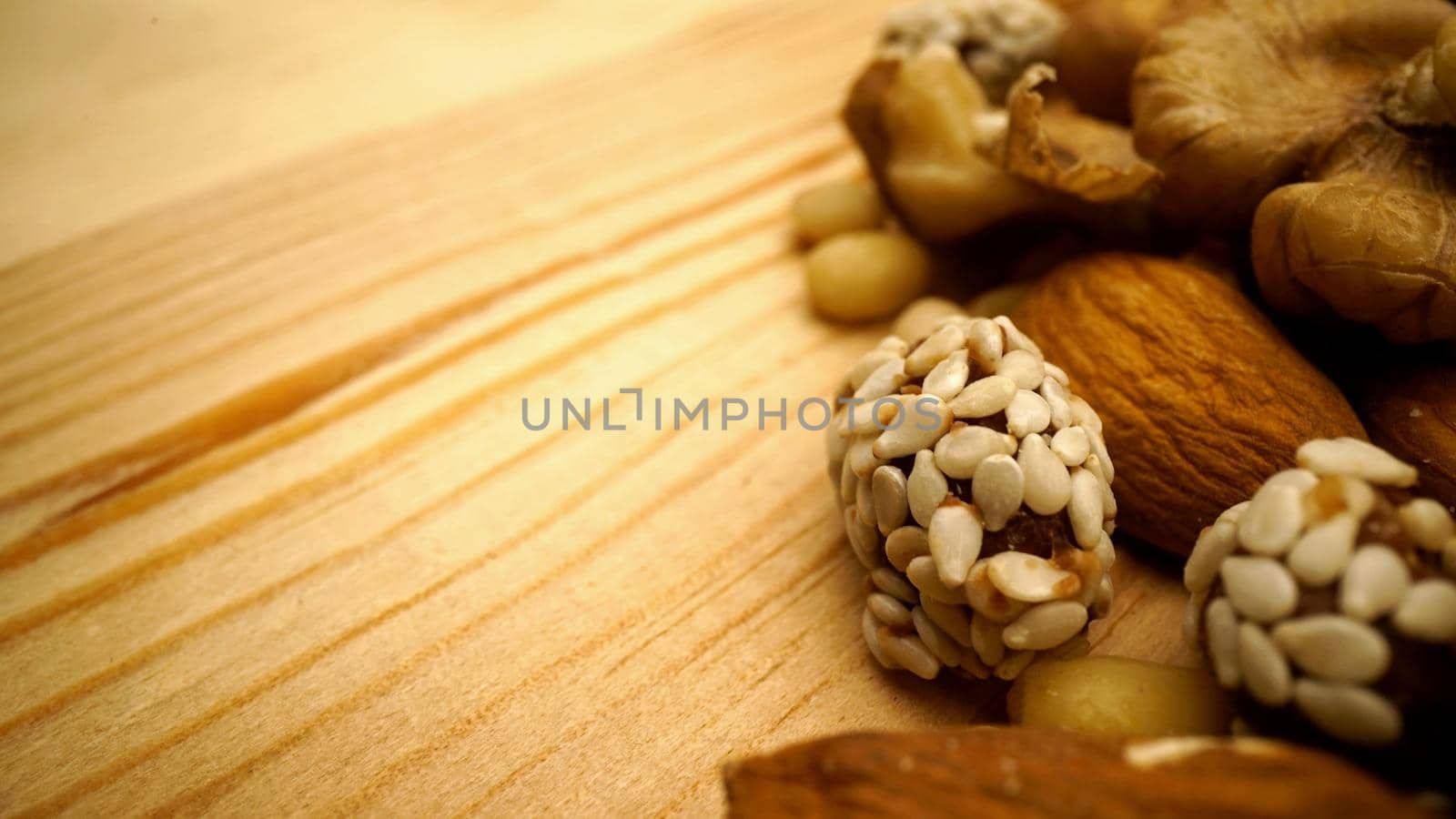 Nuts on a table close-up. Nuts on a wooden background. close-up and selective focus.