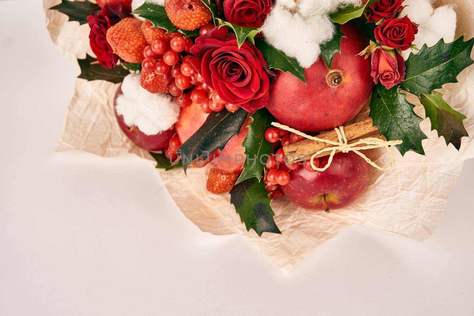 bouquet with red fruits cinnamon decoration gift organic. High quality photo