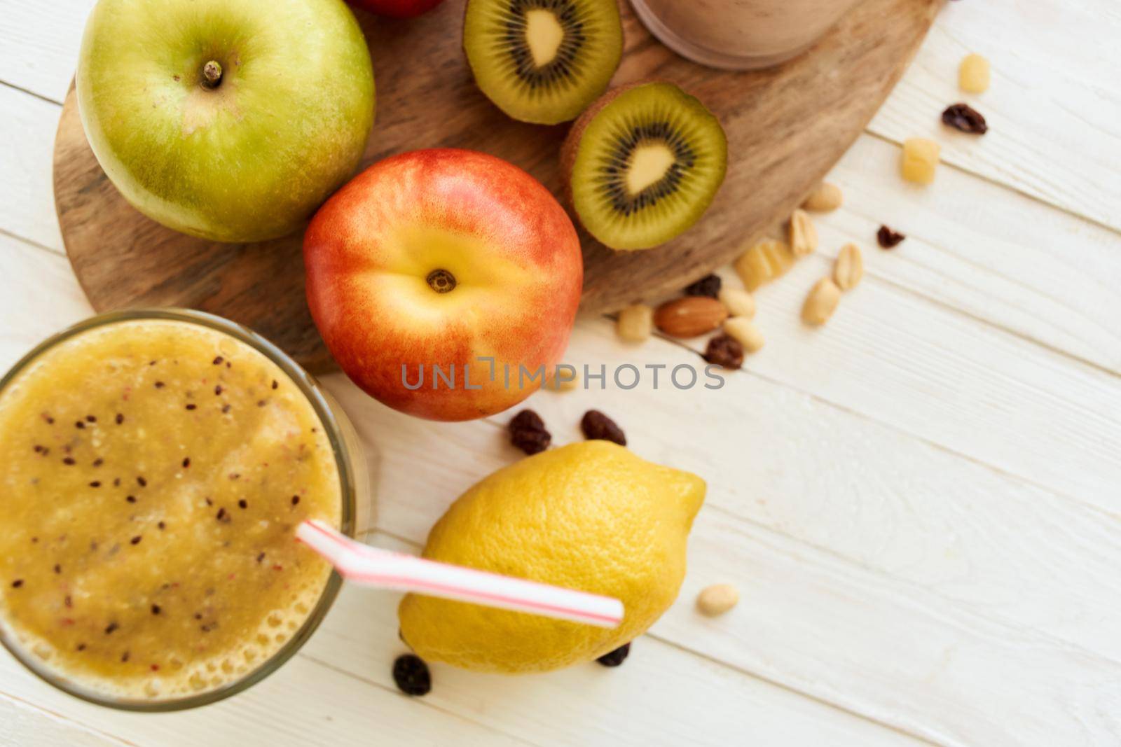 fruit smoothie fresh Fresh Desert milkshake top view by Vichizh