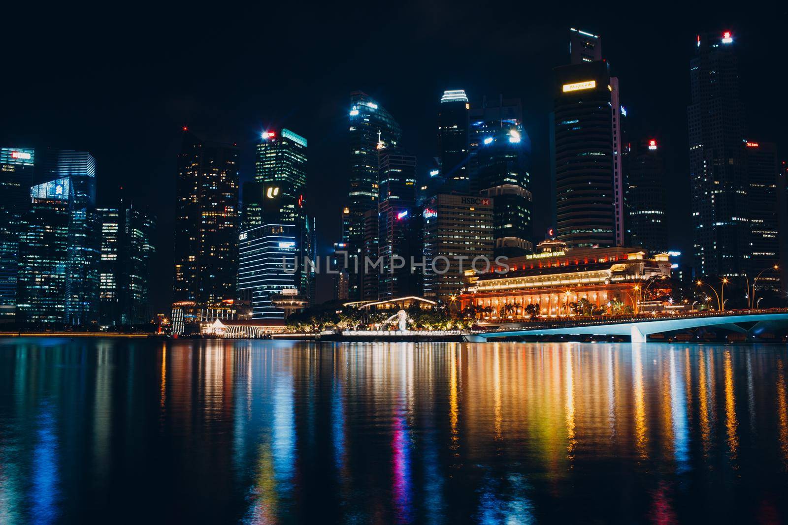 Singapore city landscape, skyscrapers at the bay.