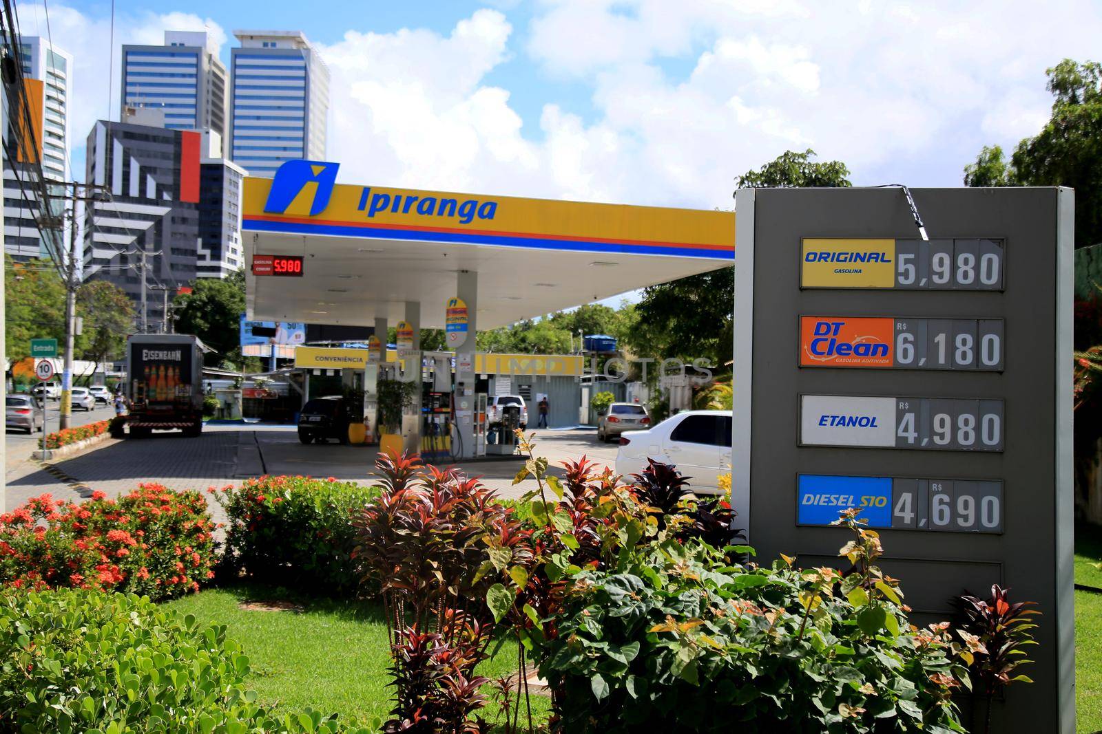 salvador, bahia, brazil - july 20, 2021: facade of a gas station of the Ipiranga network in the city of Salvador.