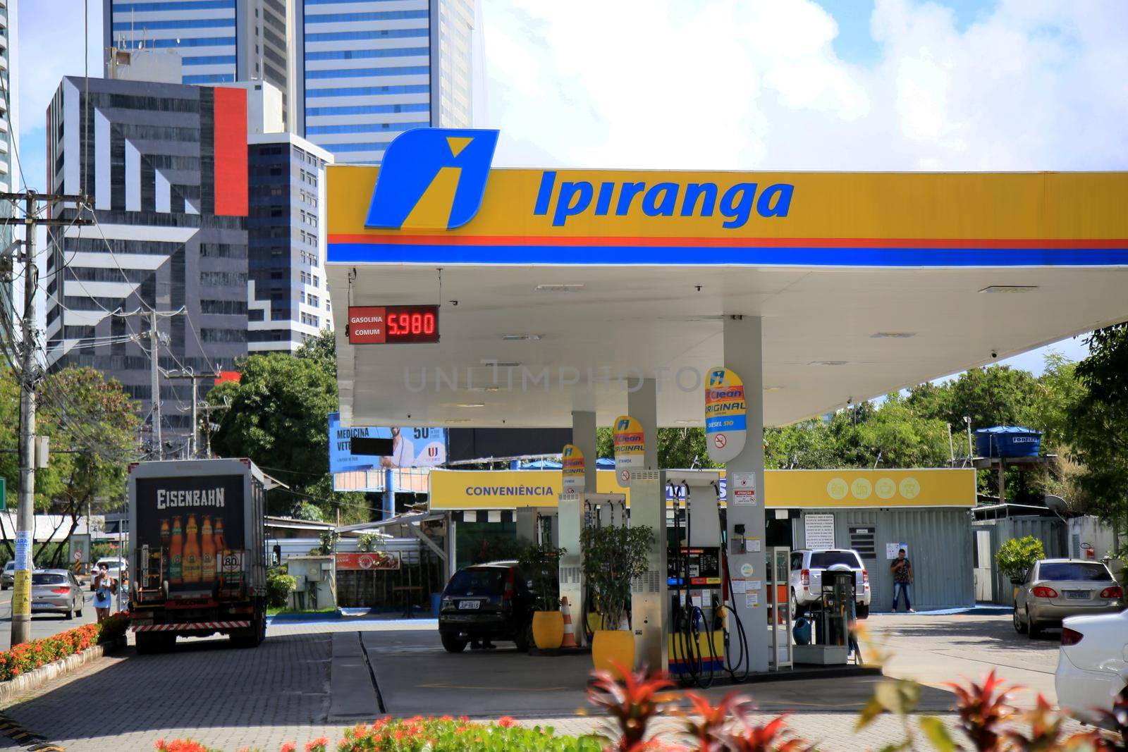 salvador, bahia, brazil - july 20, 2021: facade of a gas station of the Ipiranga network in the city of Salvador.