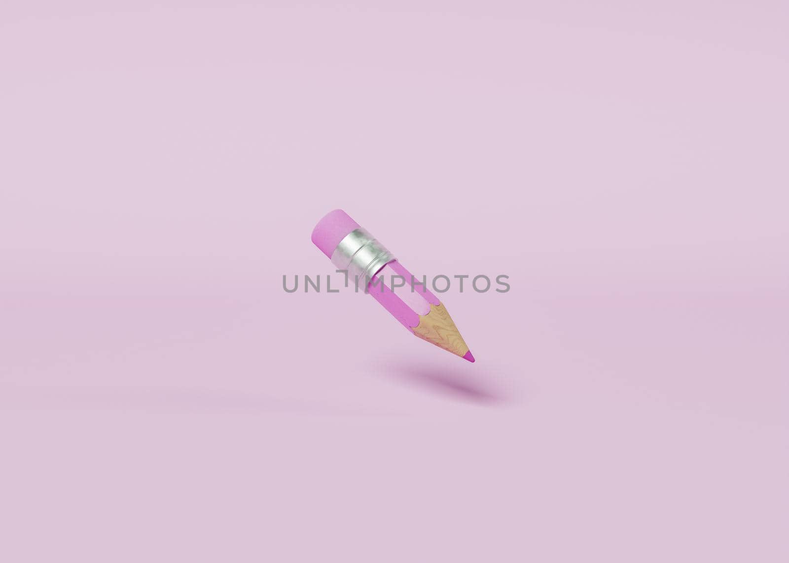 minimalistic scene of a pink pencil suspended in the air. pastel color. concept of education and back to school. 3d render