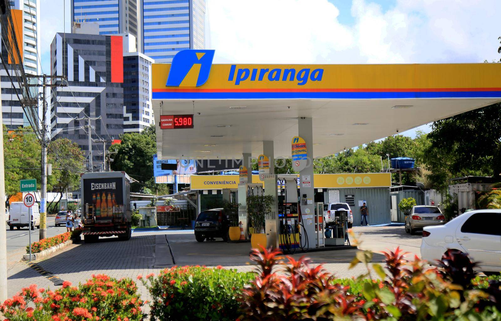 salvador, bahia, brazil - july 20, 2021: facade of a gas station of the Ipiranga network in the city of Salvador.