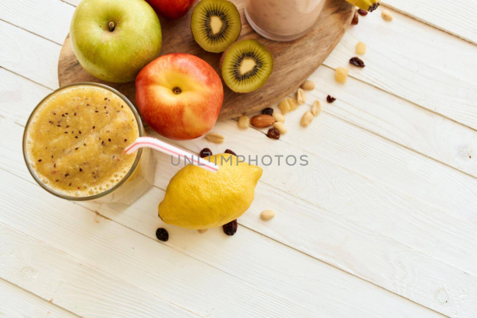 fruit smoothie fresh Fresh Desert milkshake top view by Vichizh