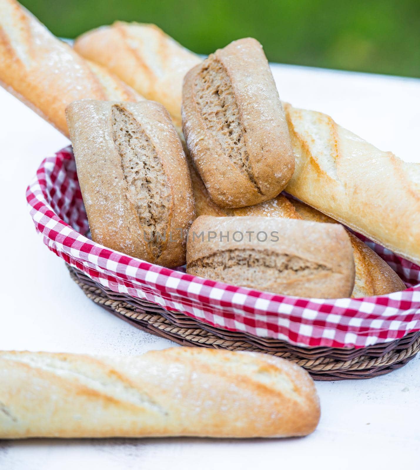 fresh baguette and bread on the table