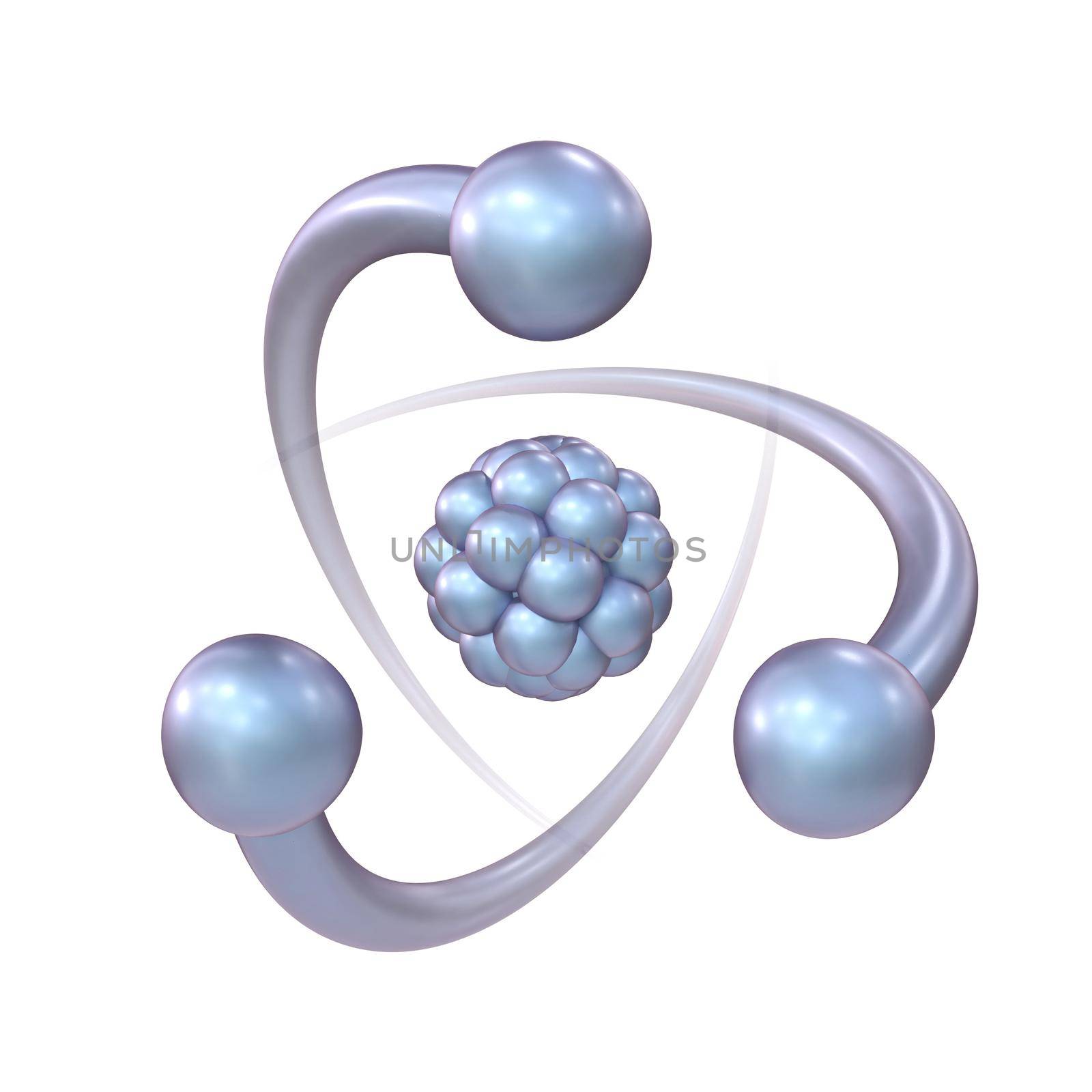 Blue violet atom sign 3D rendering illustration isolated on white background