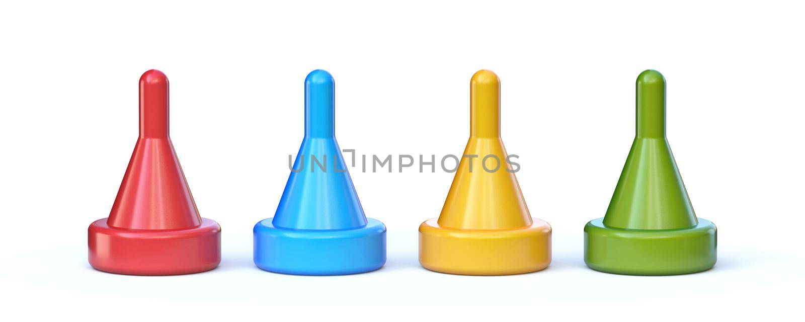 Four game pawns 3D rendering illustration isolated on white background