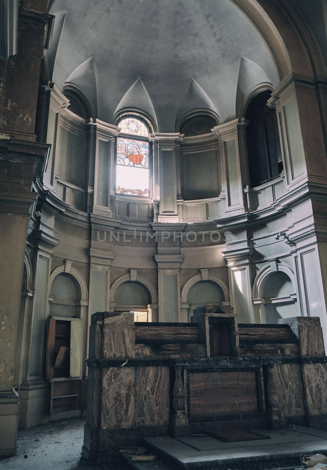 abandoned church. Interior architecture of old building by Sandronize