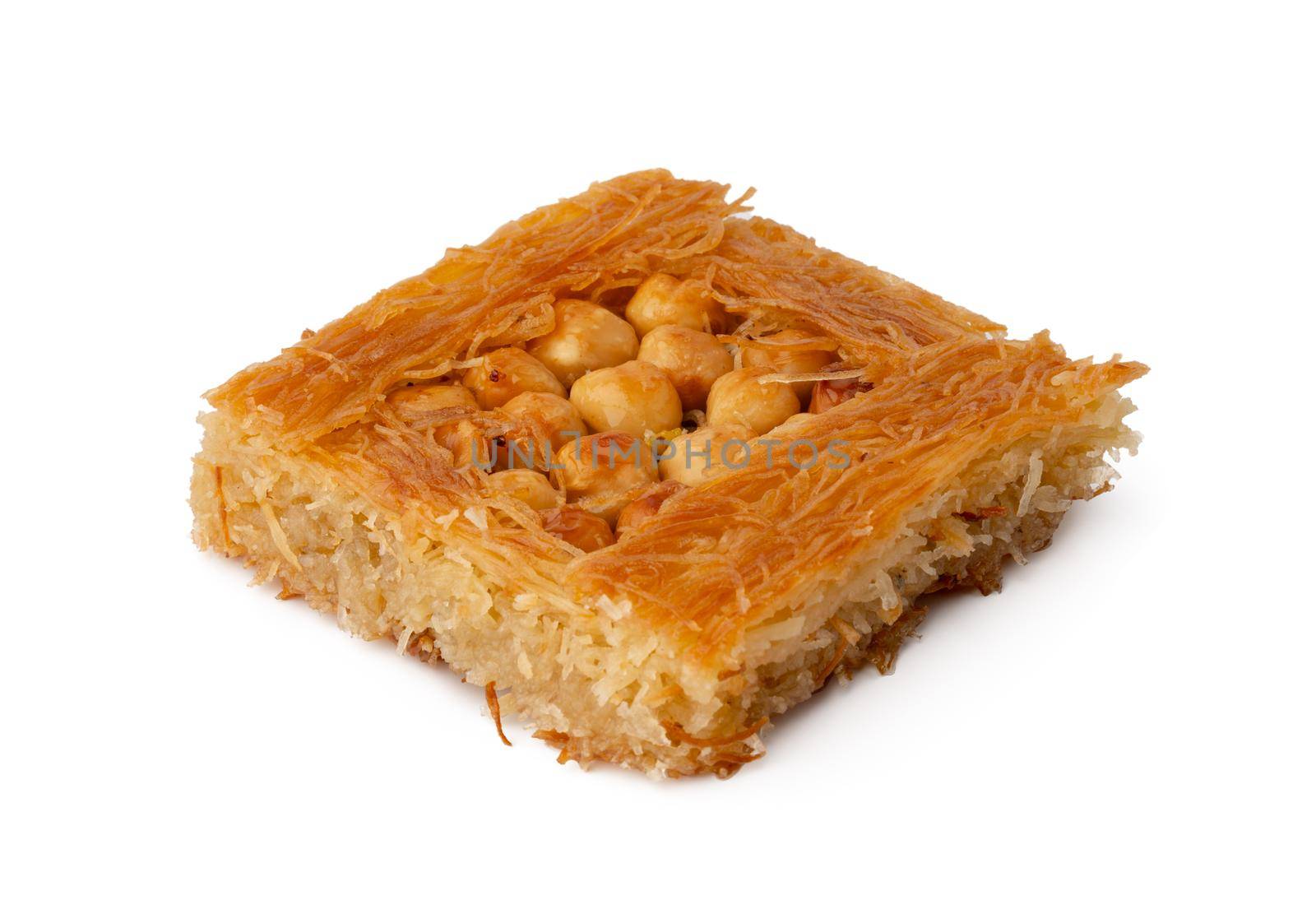 Close up photo of Turkish dessert baklava isolated on white