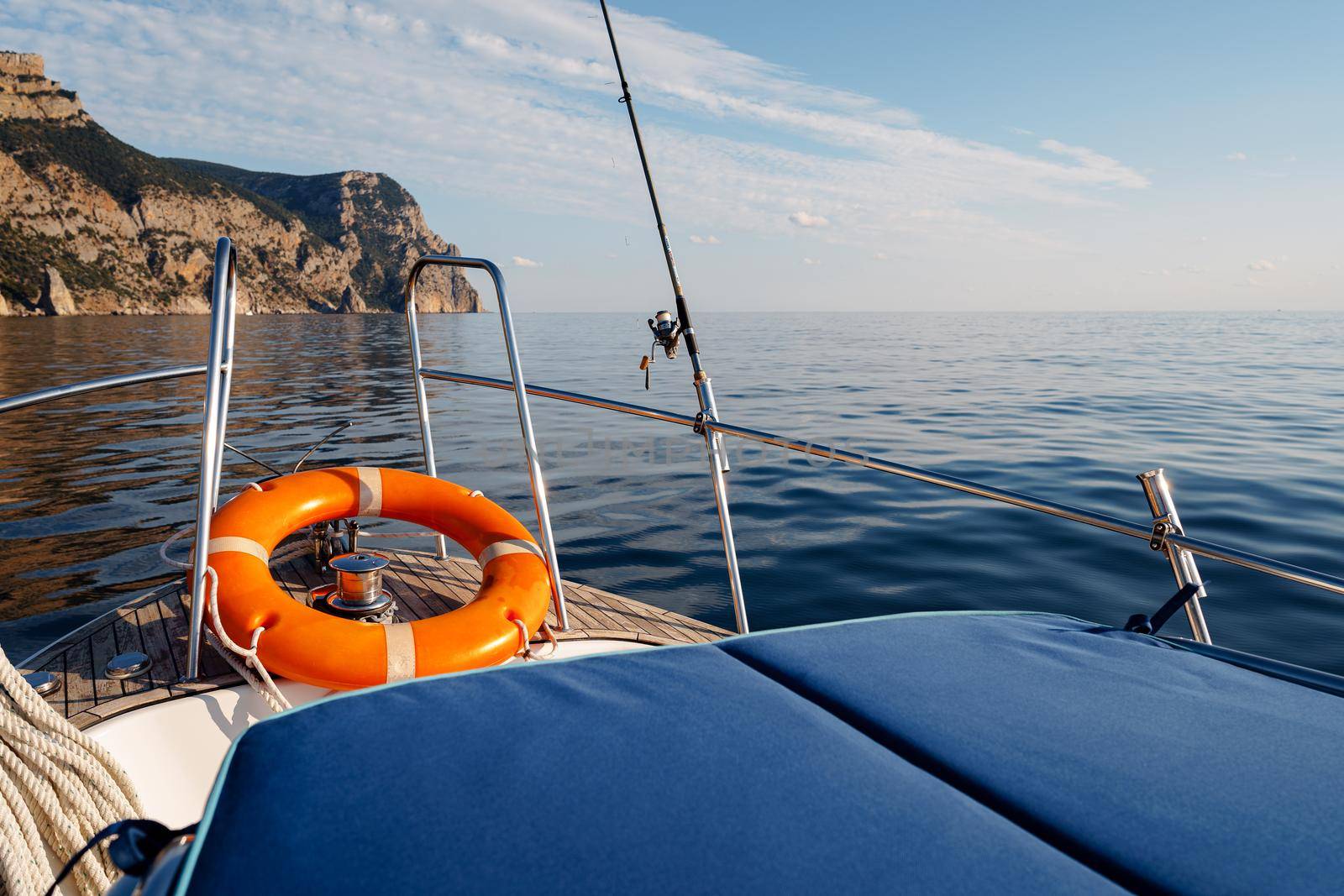 Lifebuoy saver ring on sailboat in the open sea