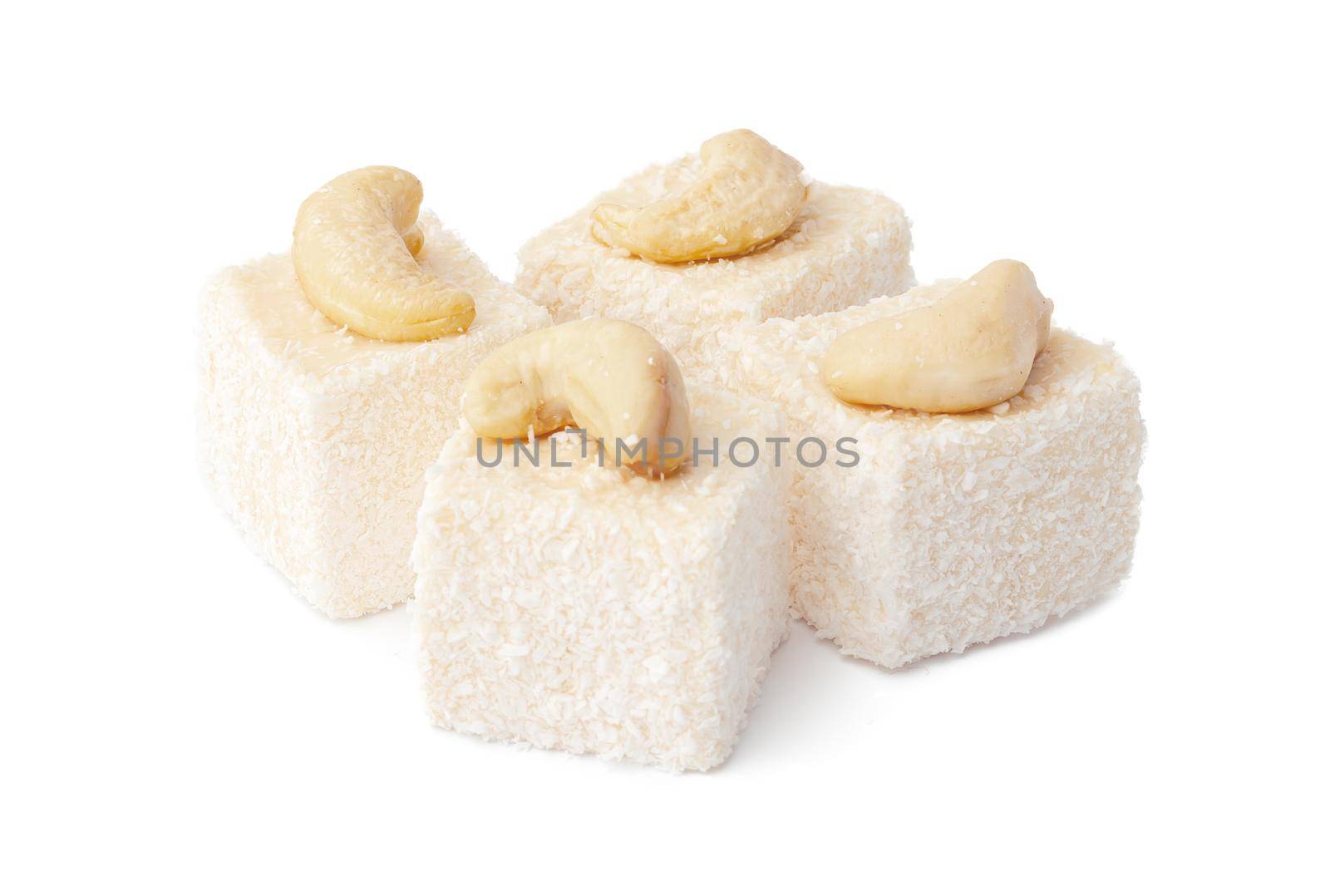 Turkish delight dessert isolated on white background, close up