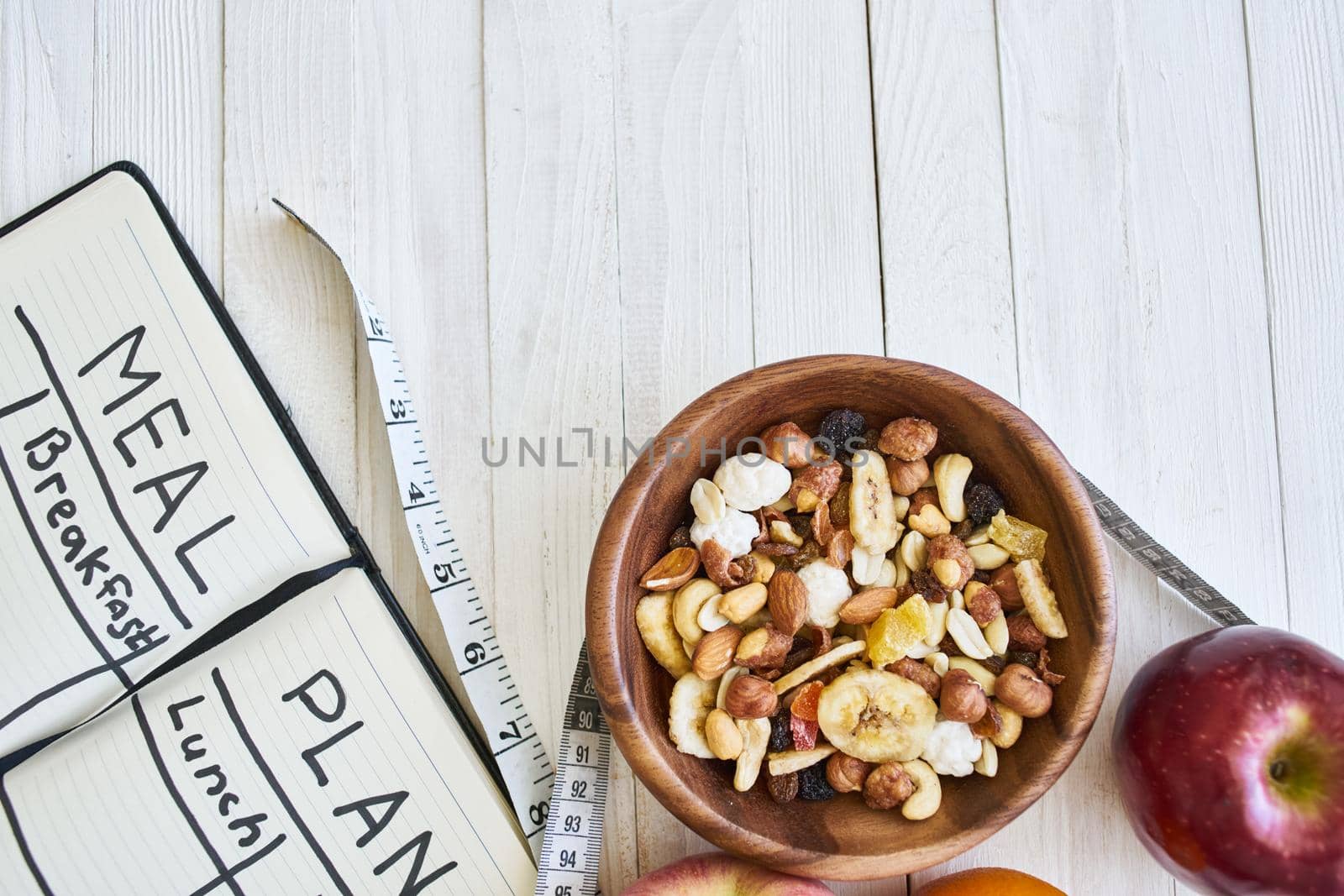 snack breakfast organic fitness health wooden table. High quality photo