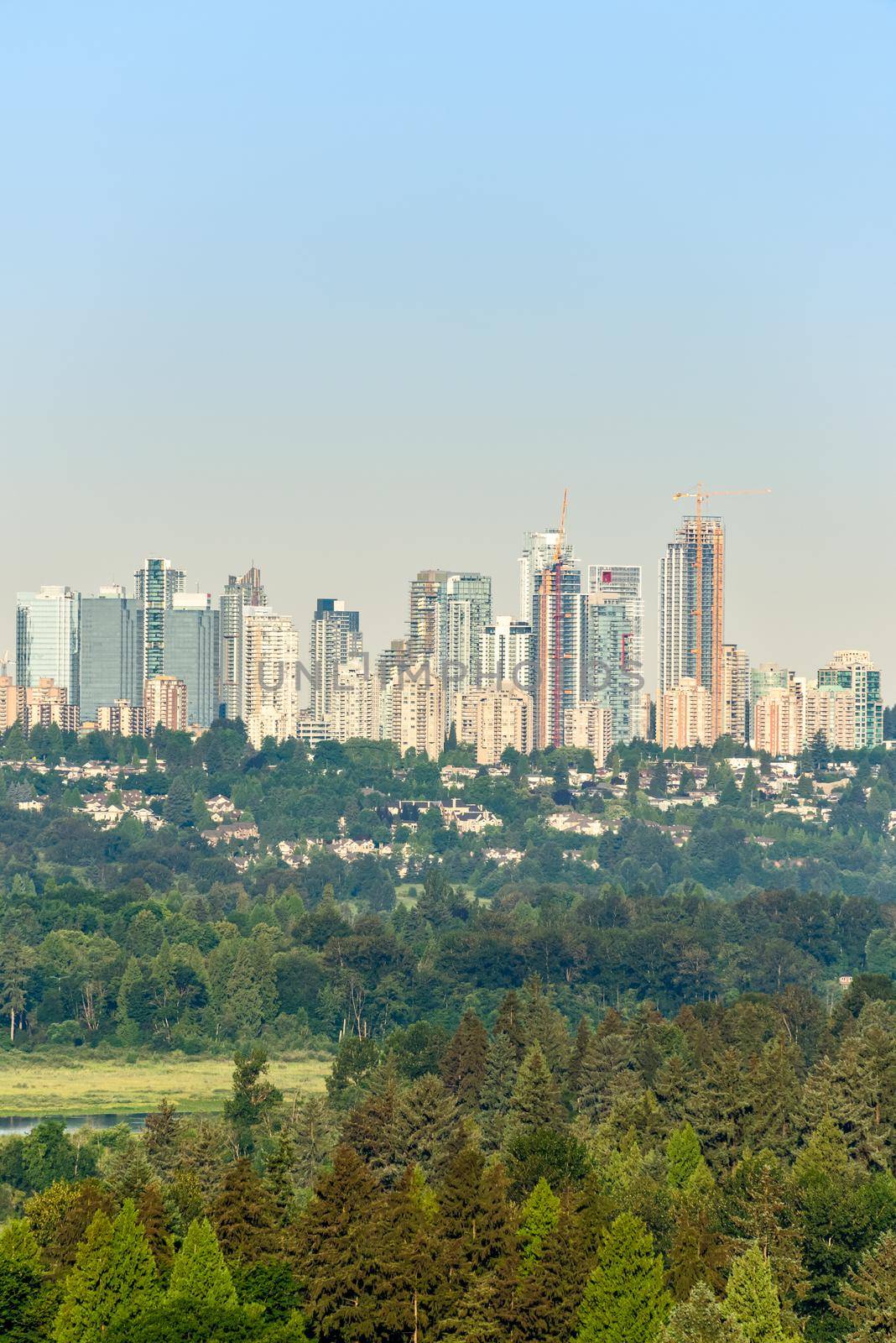 Metrotown cItyscape on bright summer morning in Vancouver