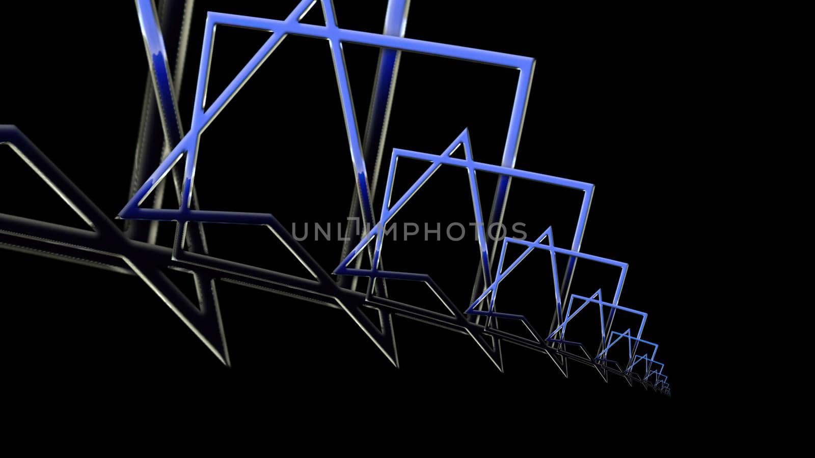 3d illustration - triangles and geometric patterns of blue lines on a black background by vitanovski