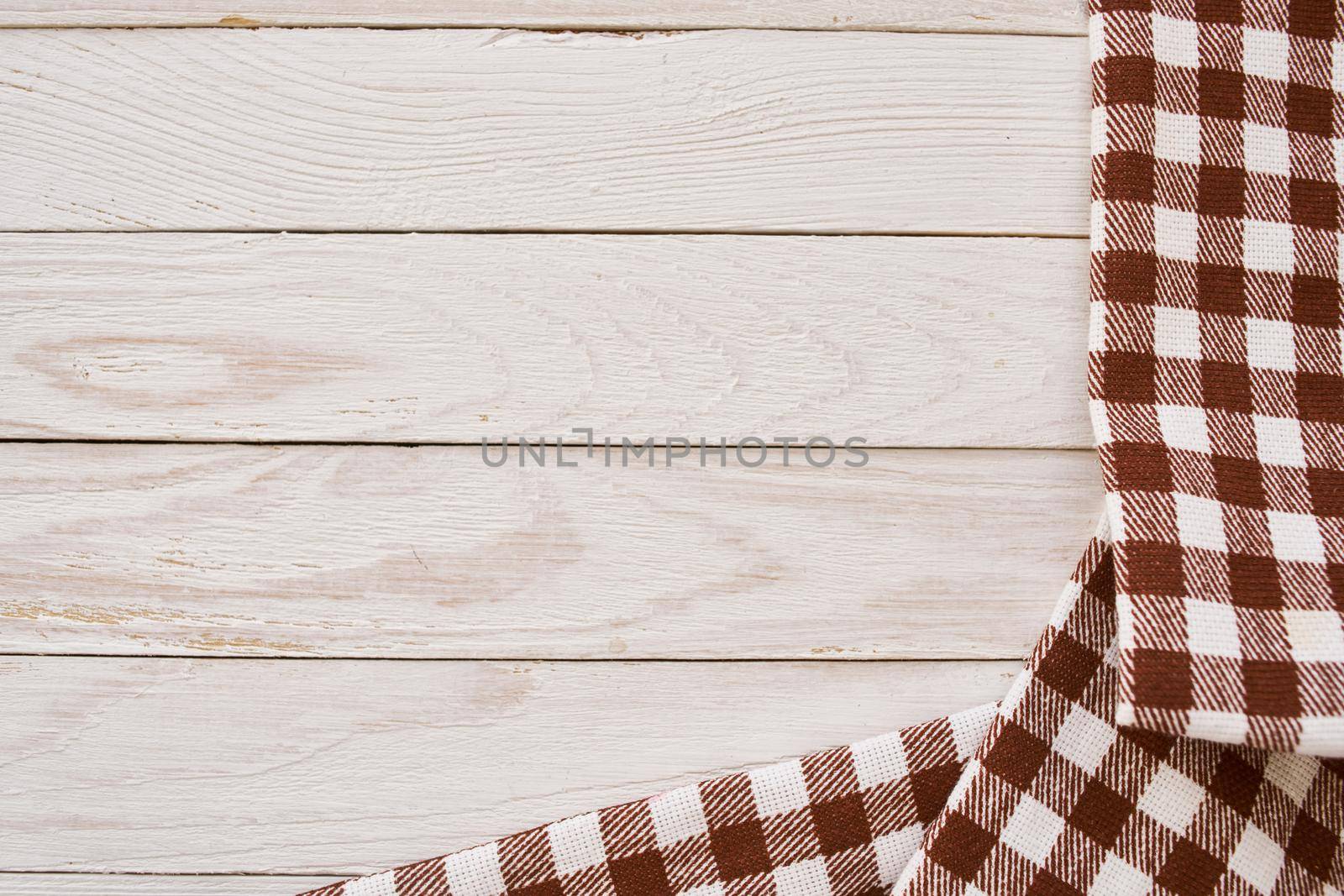 plaid tablecloth wooden texture kitchen decoration design. High quality photo