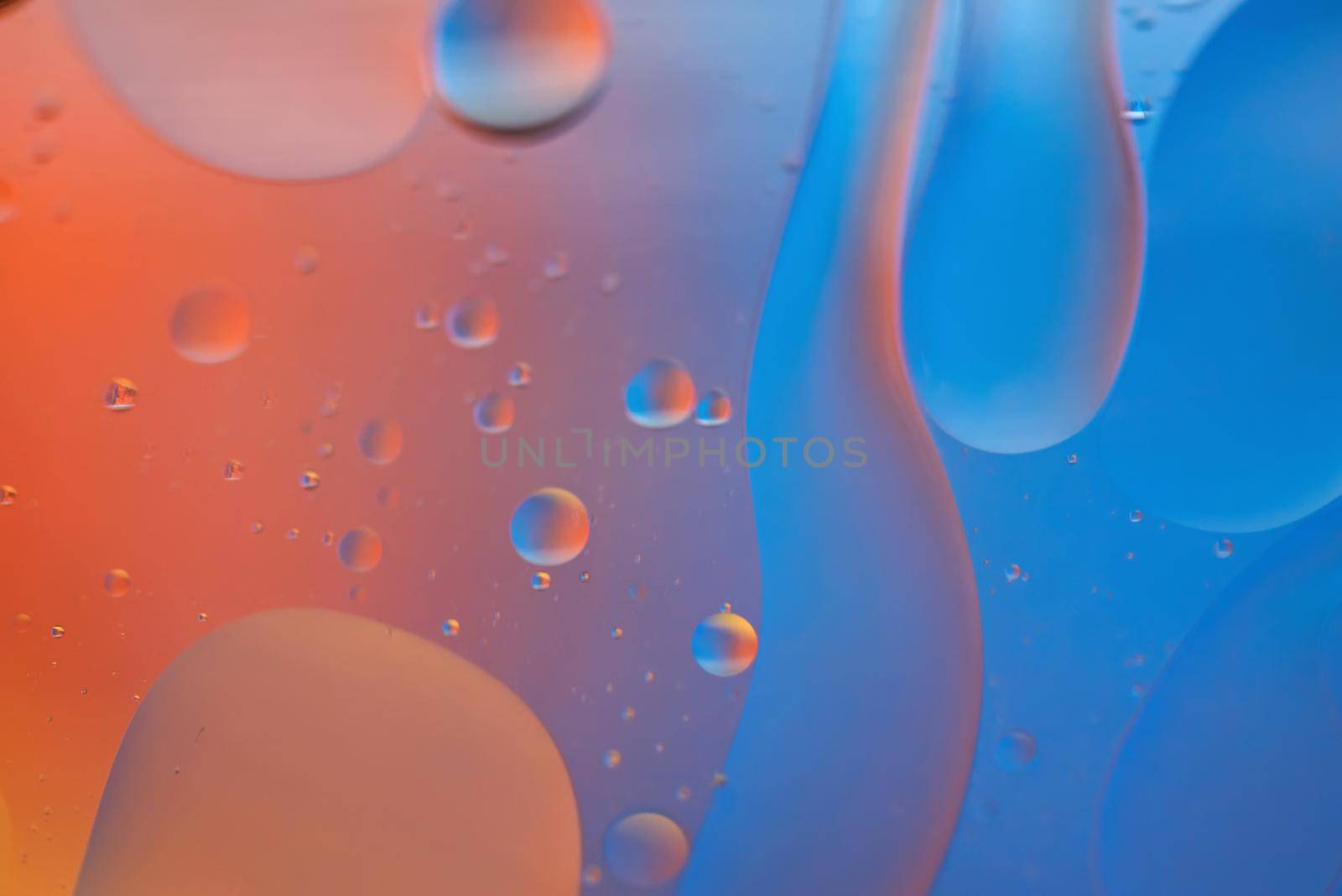 Orange and blue abstract background picture made with oil, water and soap by anytka
