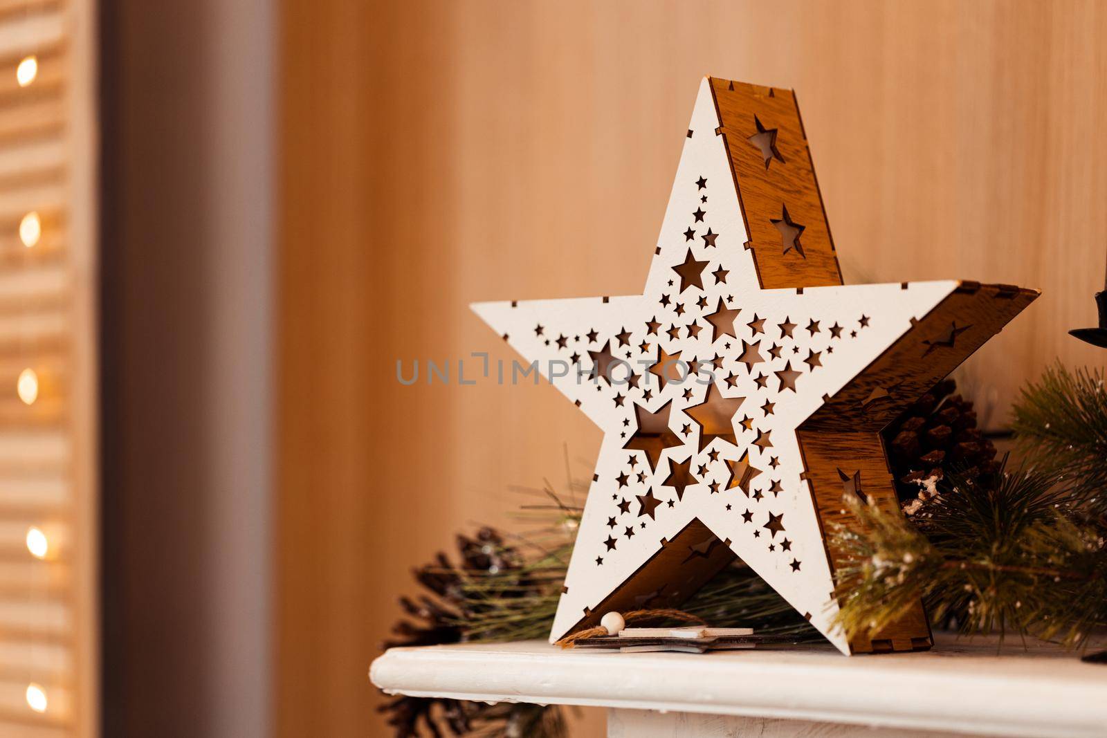 Christmas star decor or New Year minimal concept, copy space