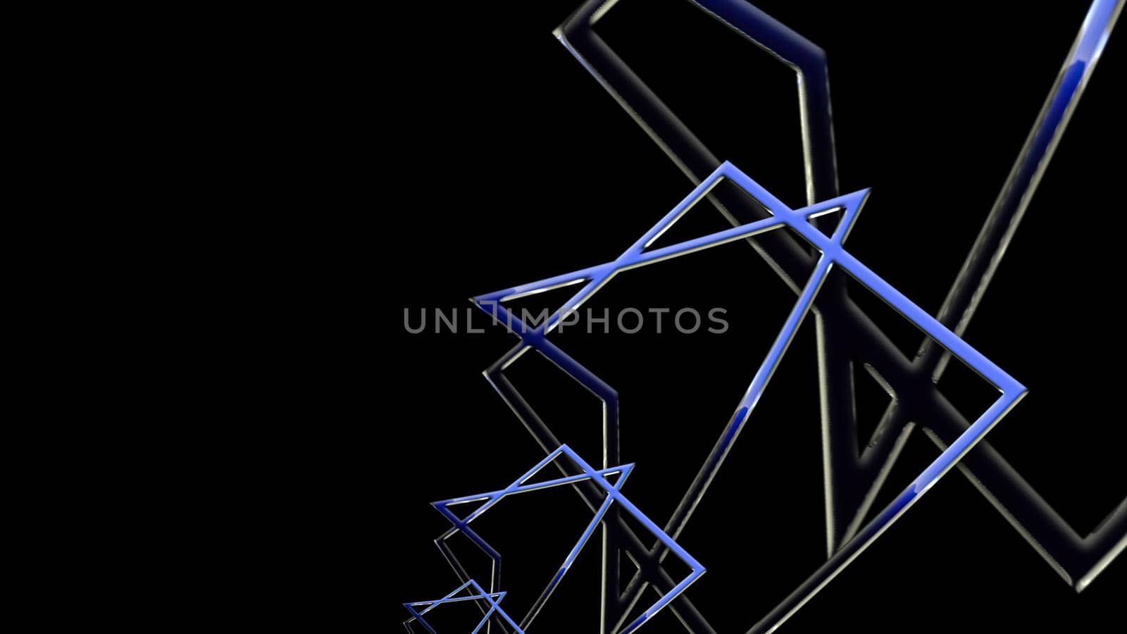 3d illustration - triangles and geometric patterns of blue lines on a black background