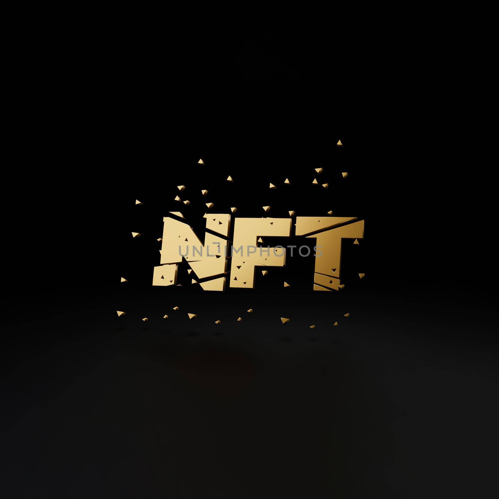 NFT nonfungible tokens concept on dark background - NFT word on abstract technology surface. 3d rendering by Skiffcha