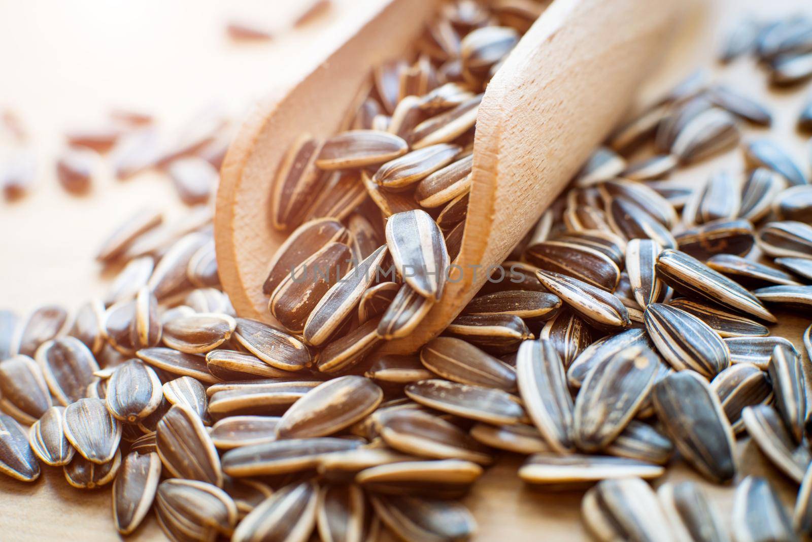 sunflower seeds in a wooden spoon