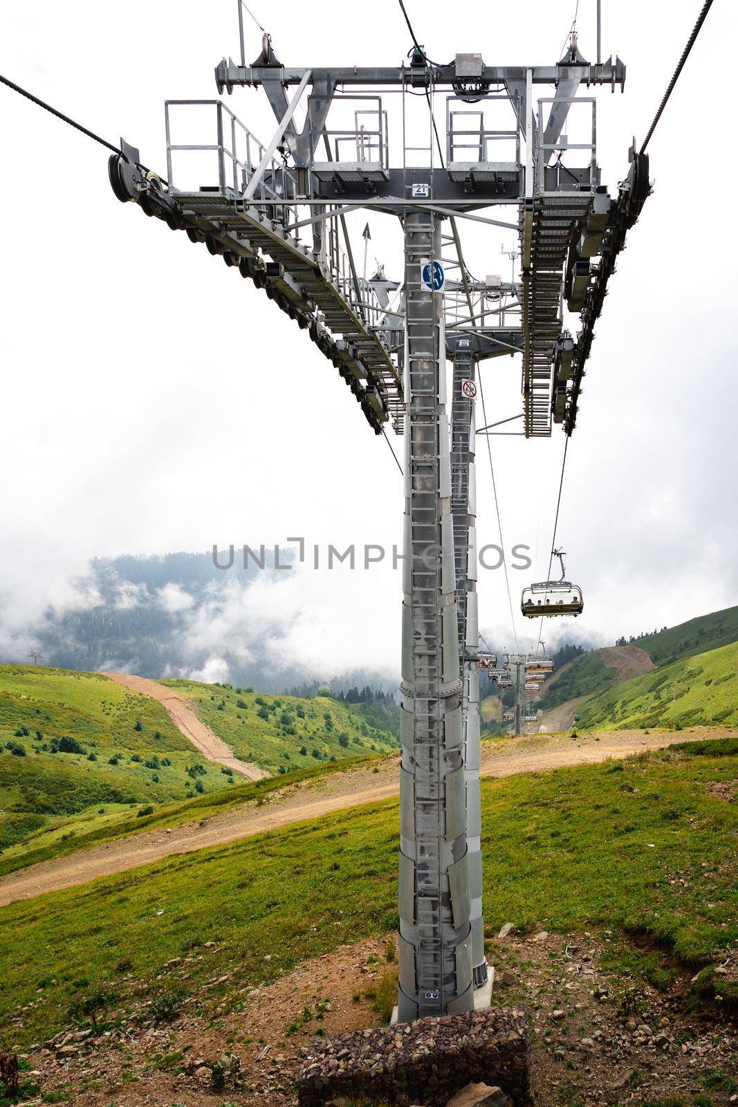Chairlift in ski mountain resort at summer time by Fabrikasimf