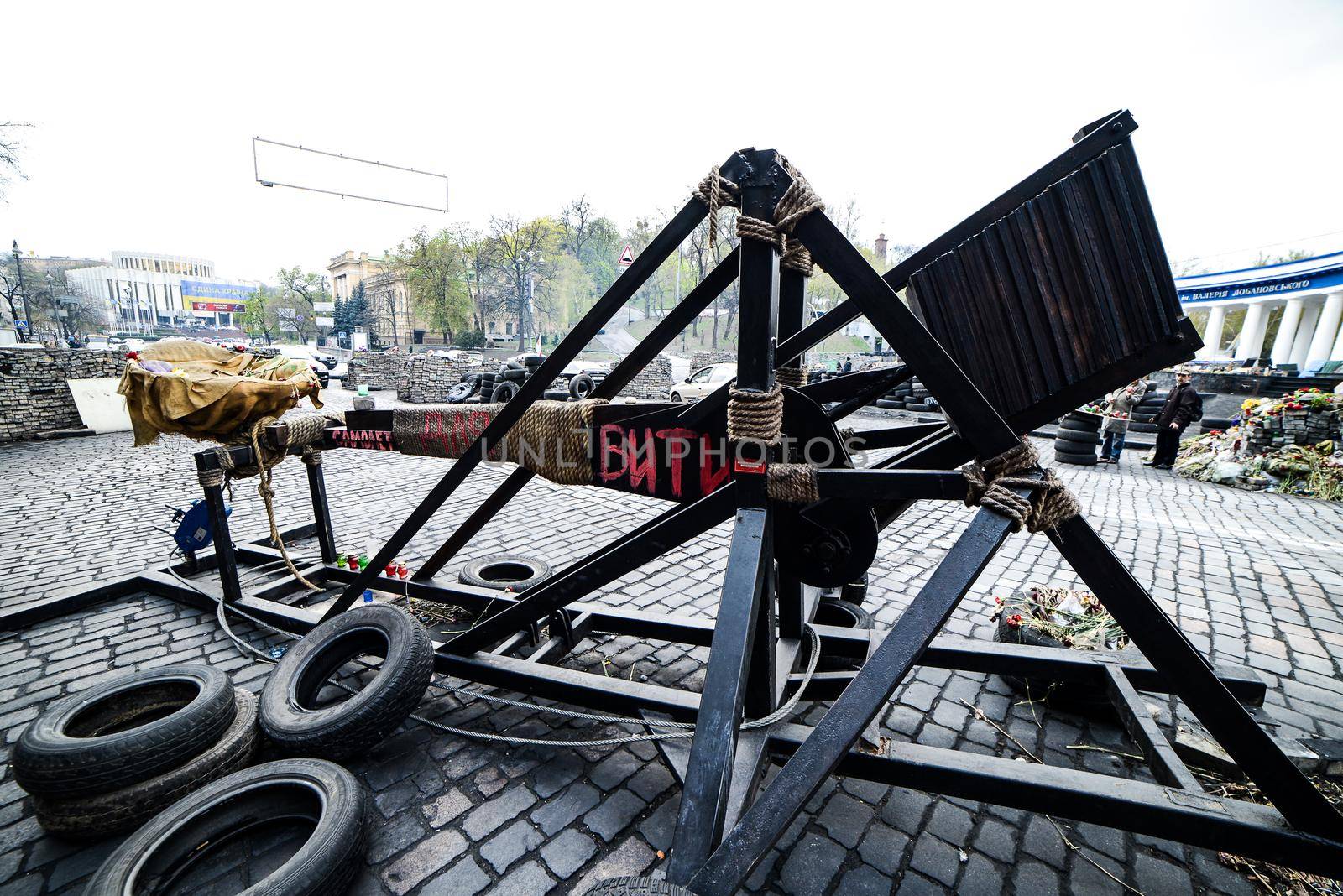 KIiev, Ukraine - April 14, 2014: Streets and barricades in the city center after the revolution in Kiev, Ukraine