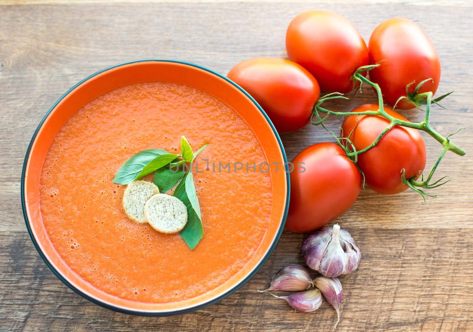Bowl of tomato soup gaspacho by GekaSkr