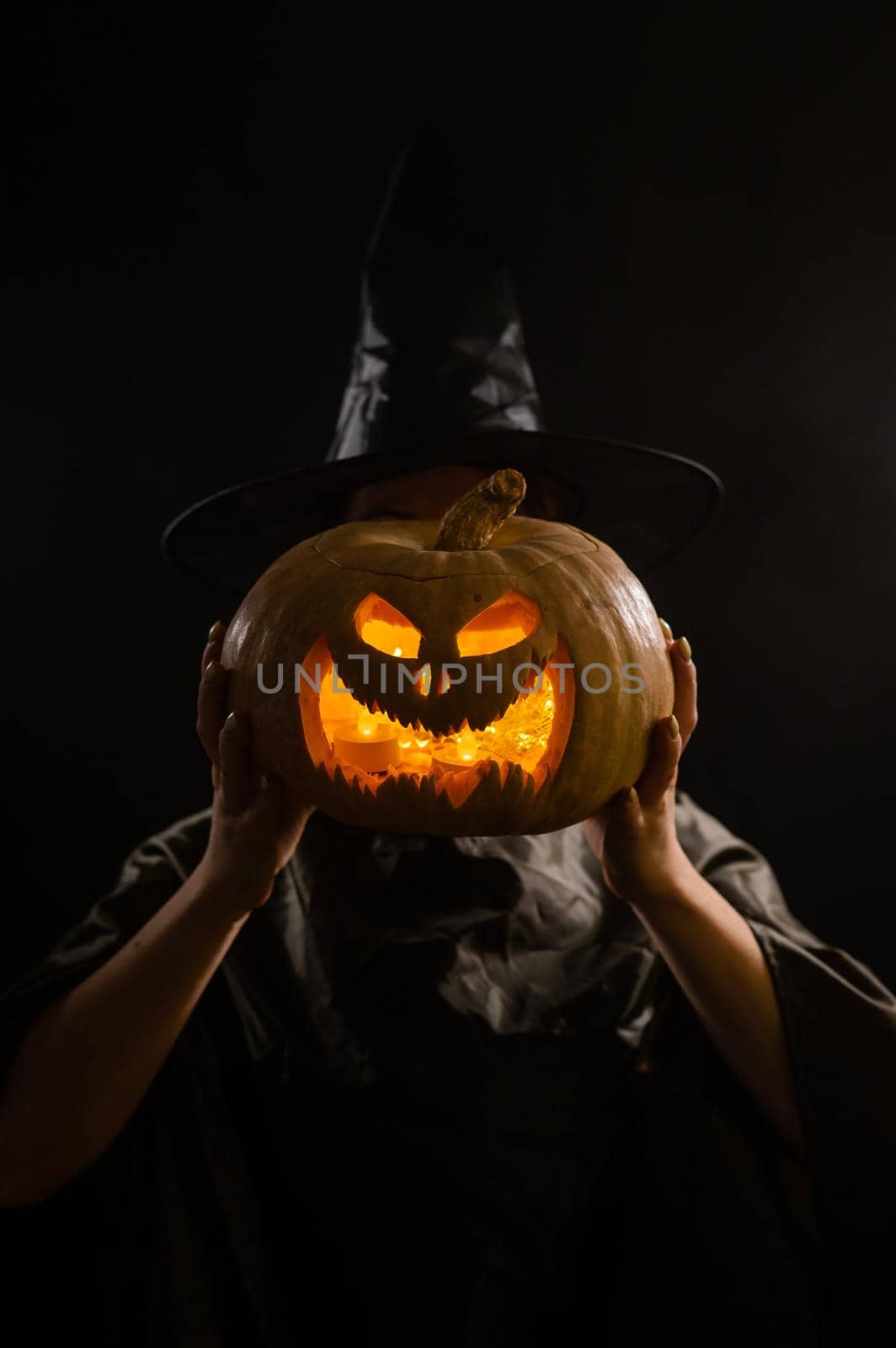 Pumpkin jack o lantern instead of a woman's head. Halloween by mrwed54