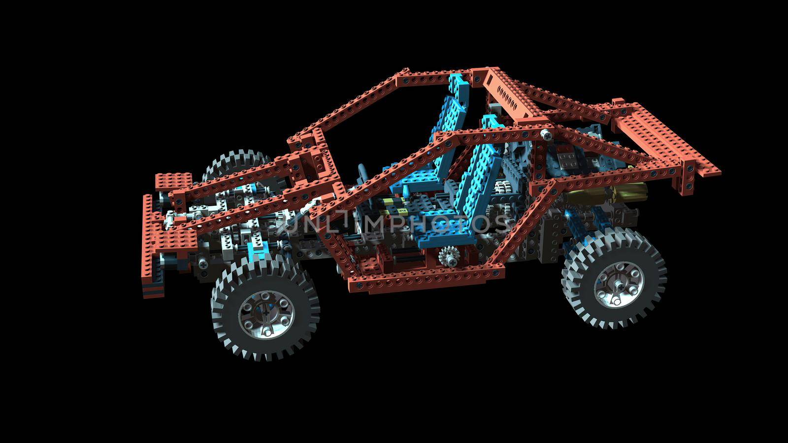 3d illustration - test car made from plastic bricks.  by vitanovski