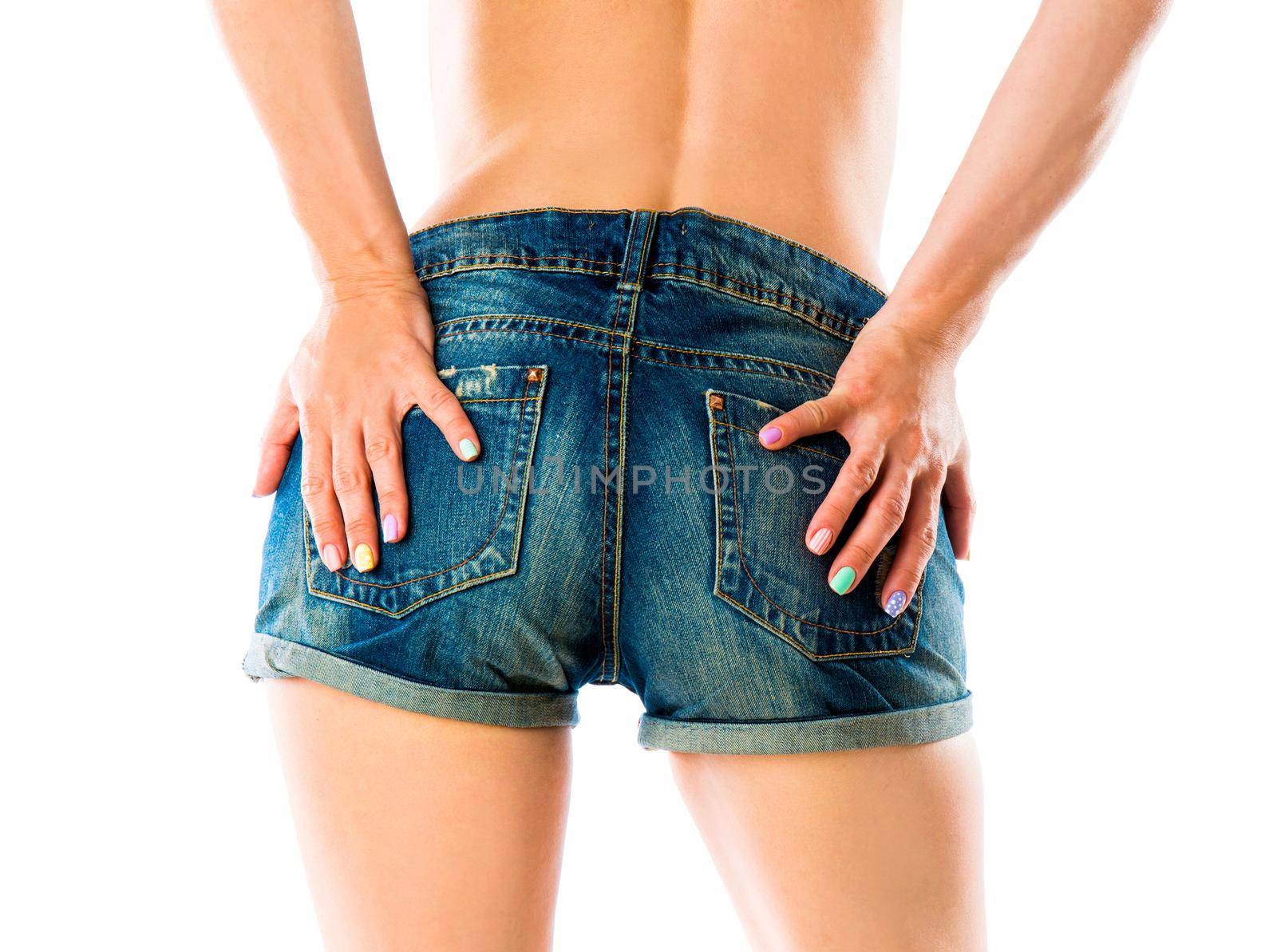 Sexy woman body in jeans shorts by GekaSkr