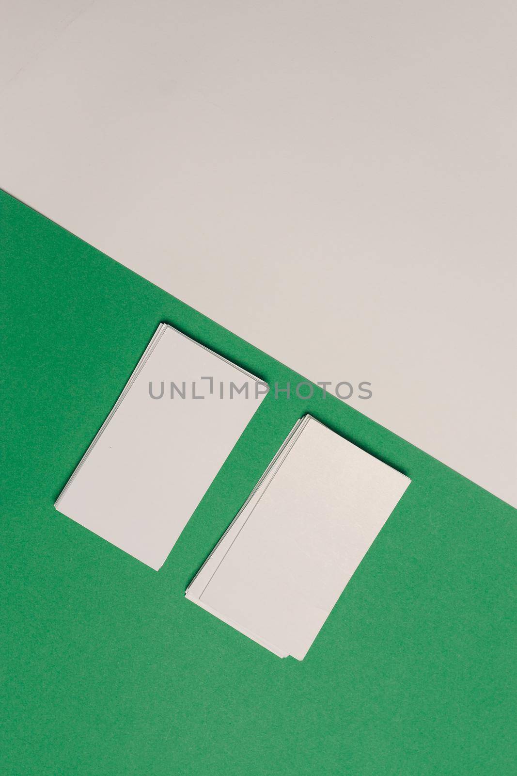 white business cards documents colorful background office copy-space by Vichizh