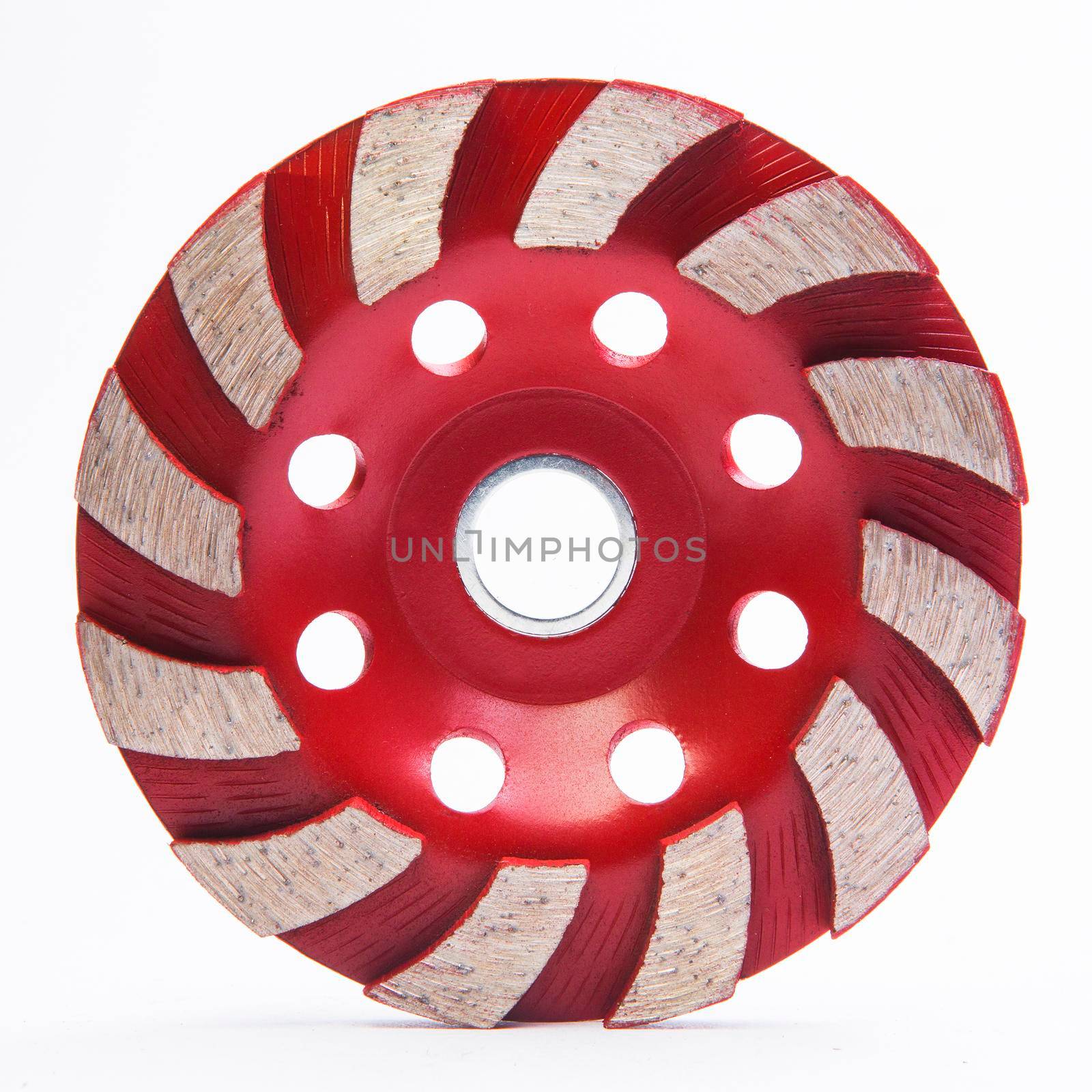 Red grinding wheel on white background