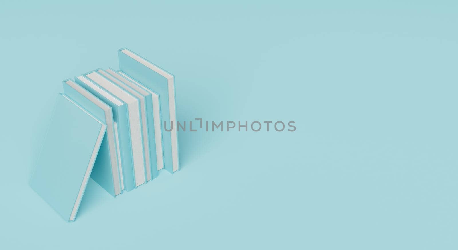 minimalist row of monochromatic books in a corner with space for text. 3d render