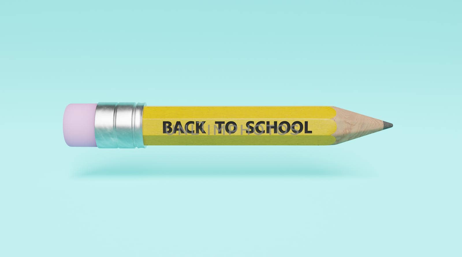 back to school sign carved in yellow pencil with blue background. 3d render