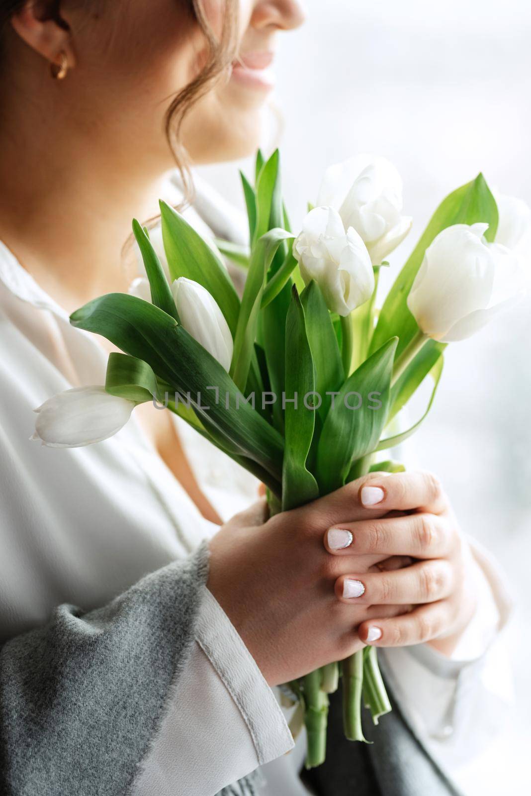 elegant wedding bouquet of fresh natural flowers and greenery