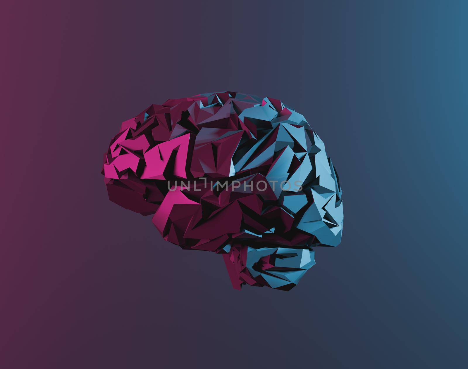 minimal illustration of brain with neon lighting. 3d render