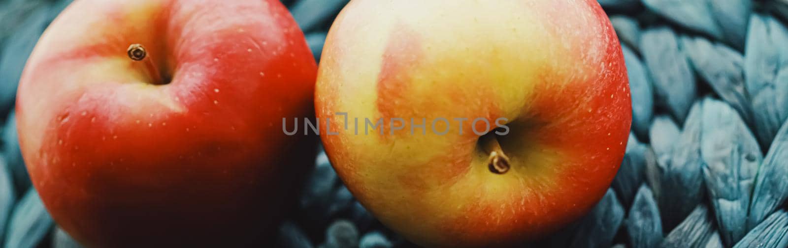 Two fresh ripe small apples, fruits and organic food concept