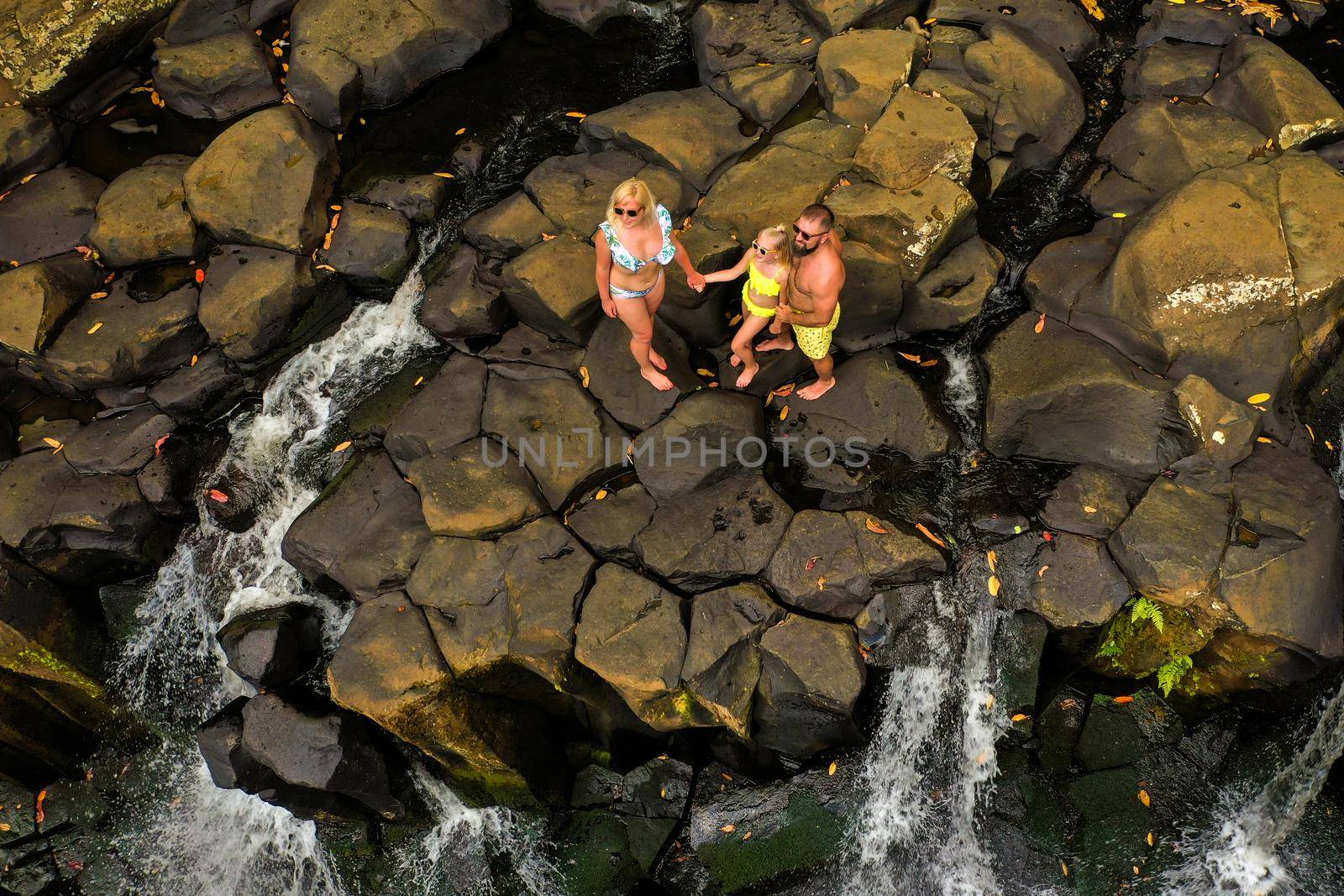 Rochester Falls On The Island Of Mauritius.Waterfall in the jungle of the tropical island of Mauritius.