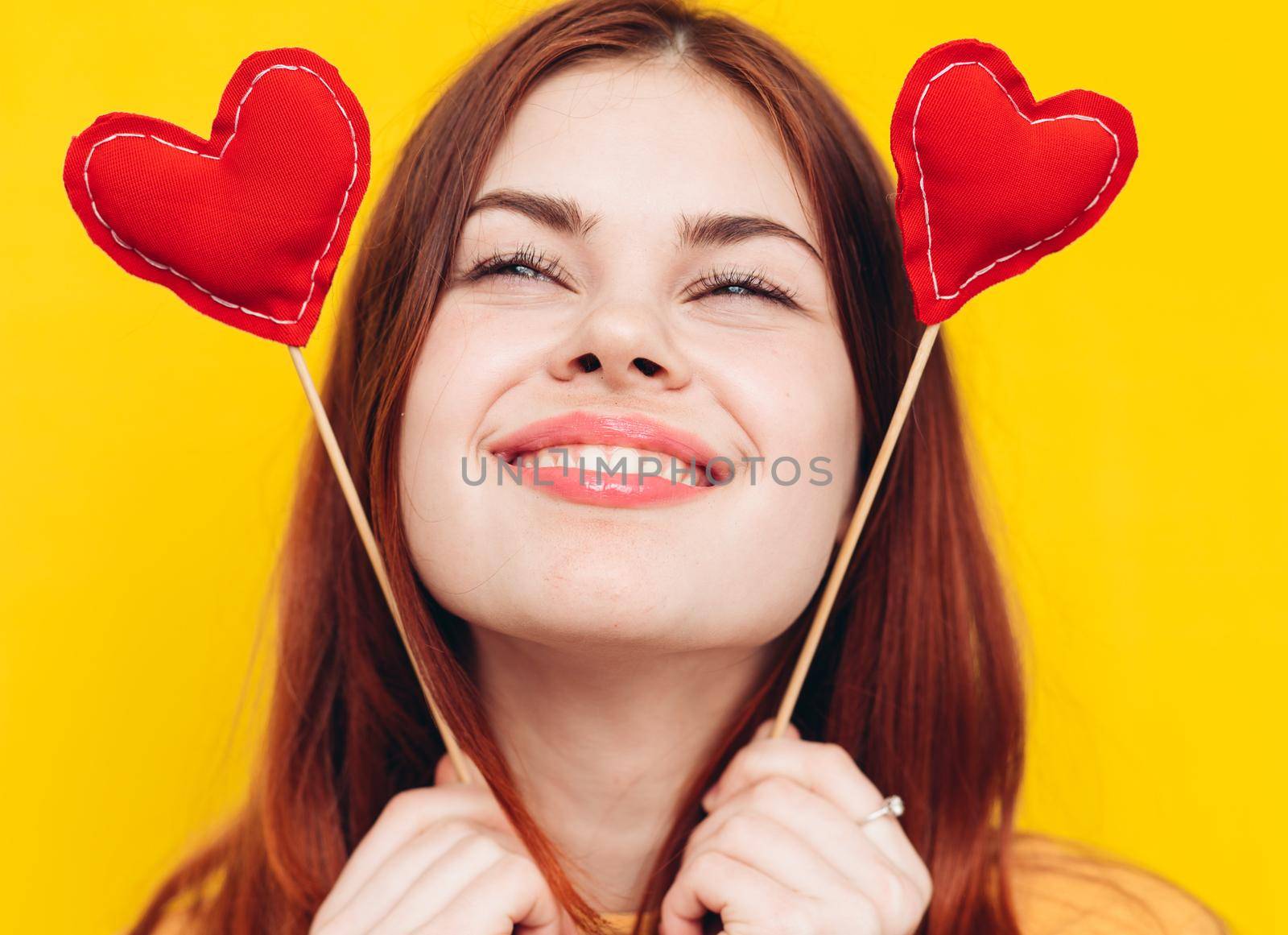 pretty woman in yellow shirt glamor romance posing. High quality photo