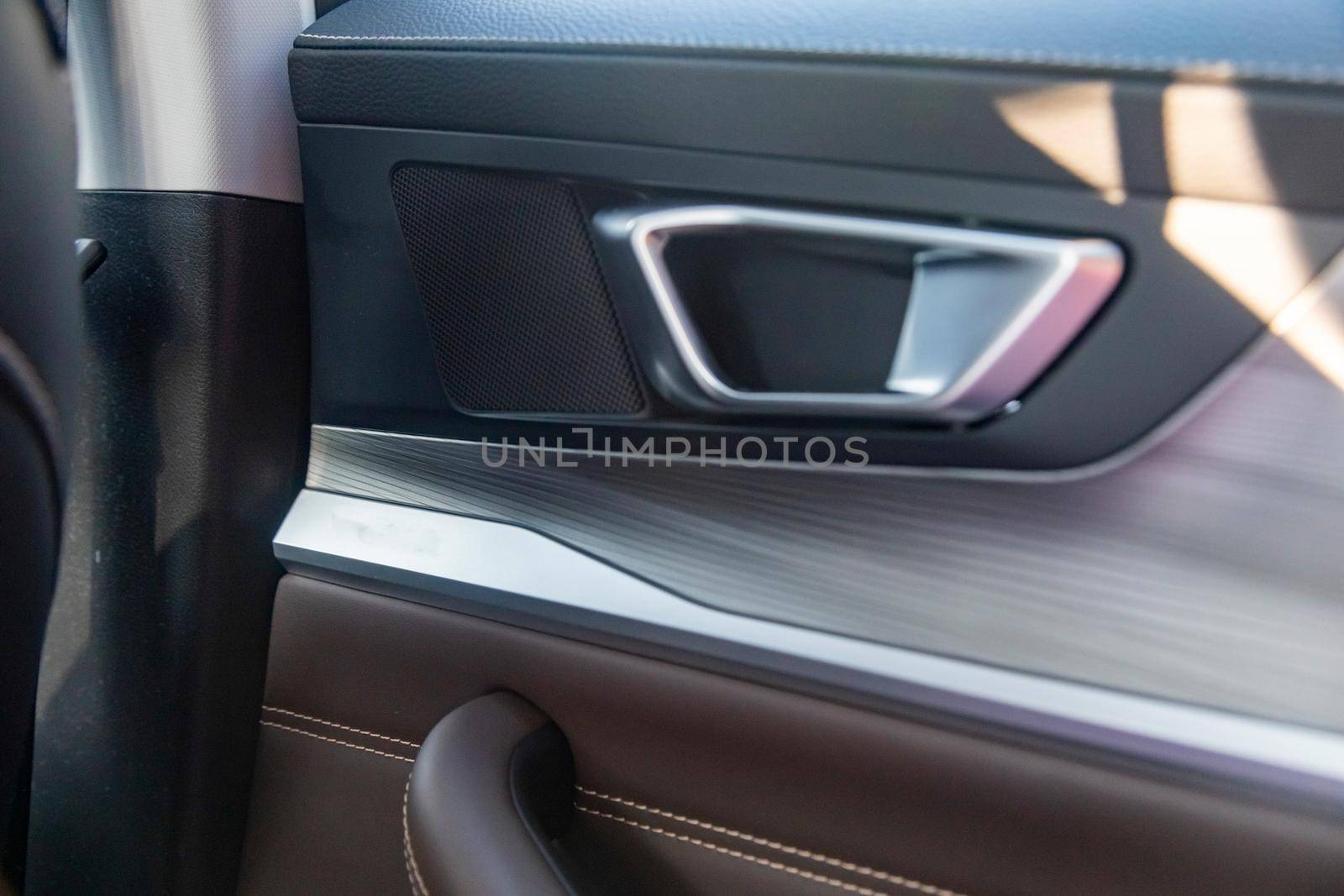 interior door handle of a modern premium car close-up side view