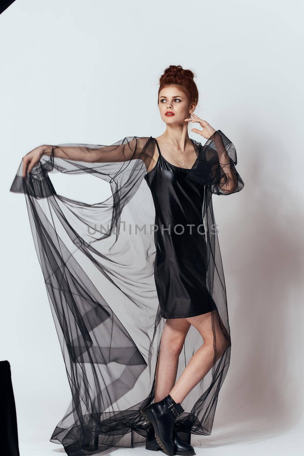 woman in black dress posing fashion glamor studio by Vichizh