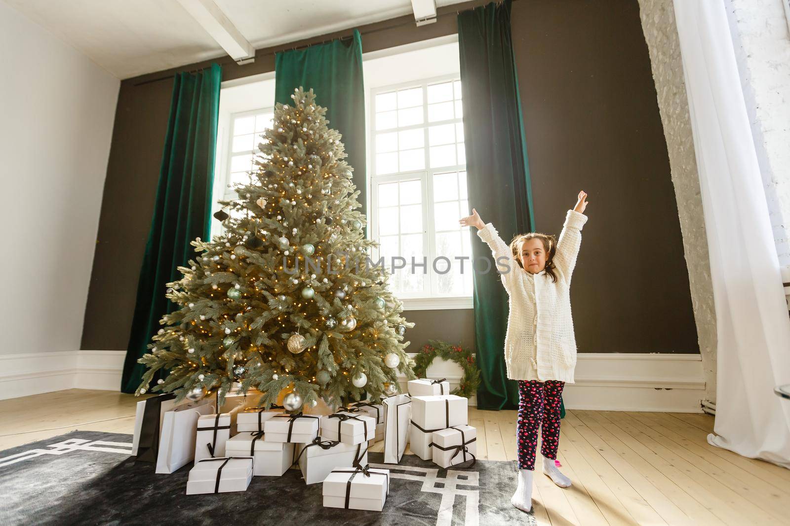 Happy little girl with Christmas tree by Andelov13