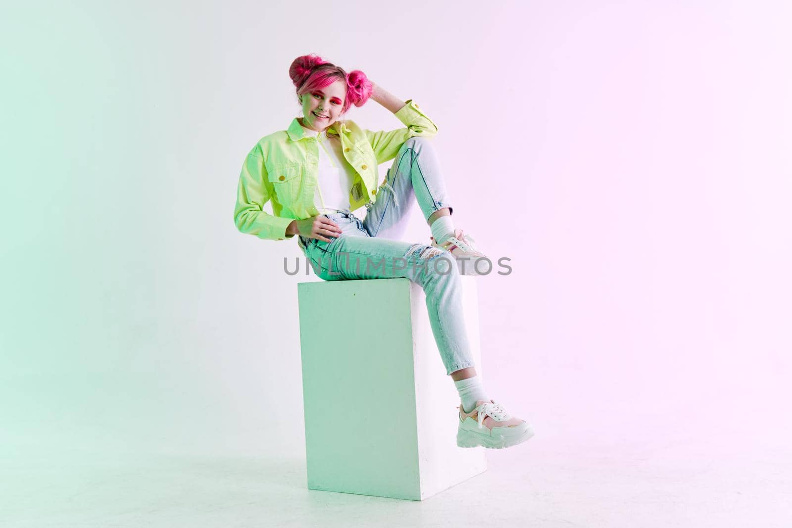 fashionable woman with pink hair creative studio model by Vichizh