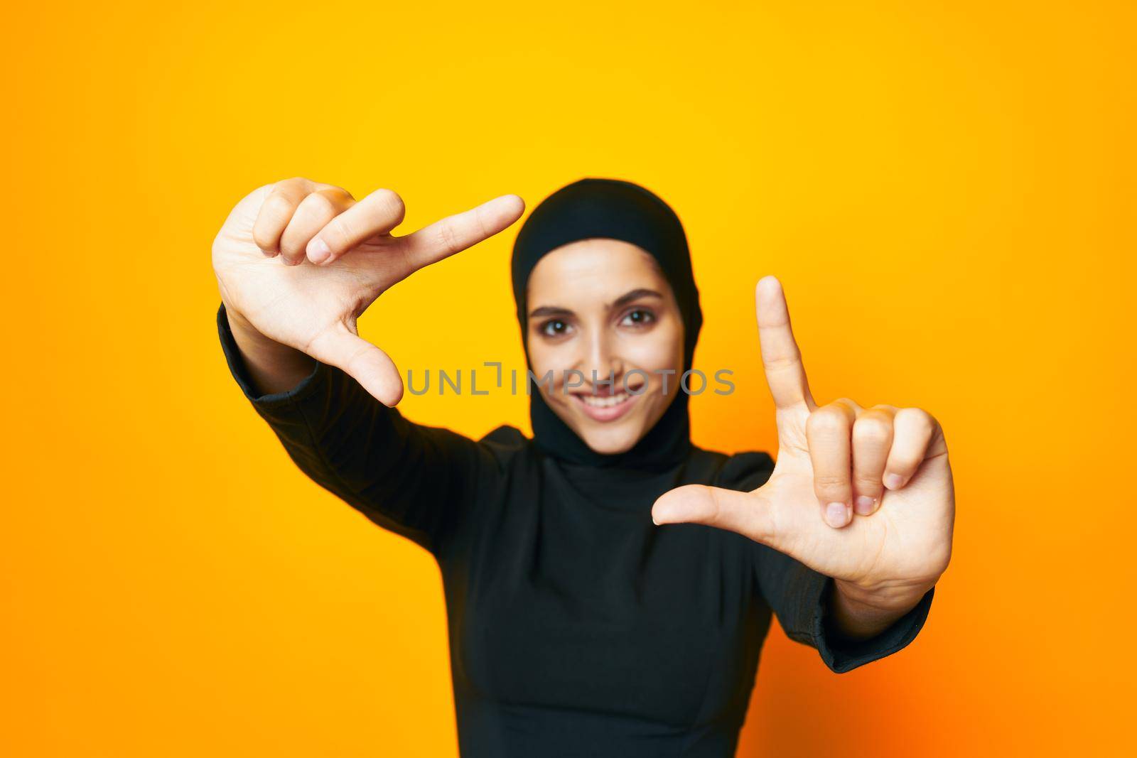 cheerful woman fun ethnicity model posing emotions isolated background. High quality photo