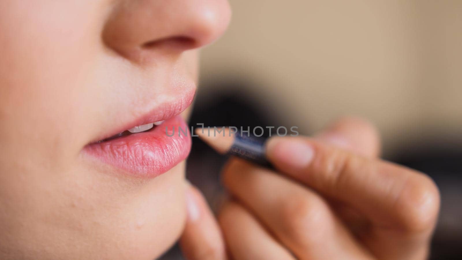 bride is doing make up for wedding celebration - lips by Studia72