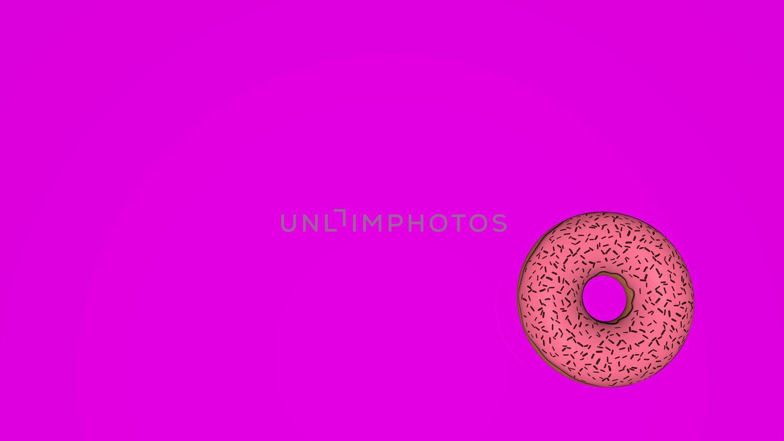 Abstract colorful animation, background of bright donuts. 3D rendering.